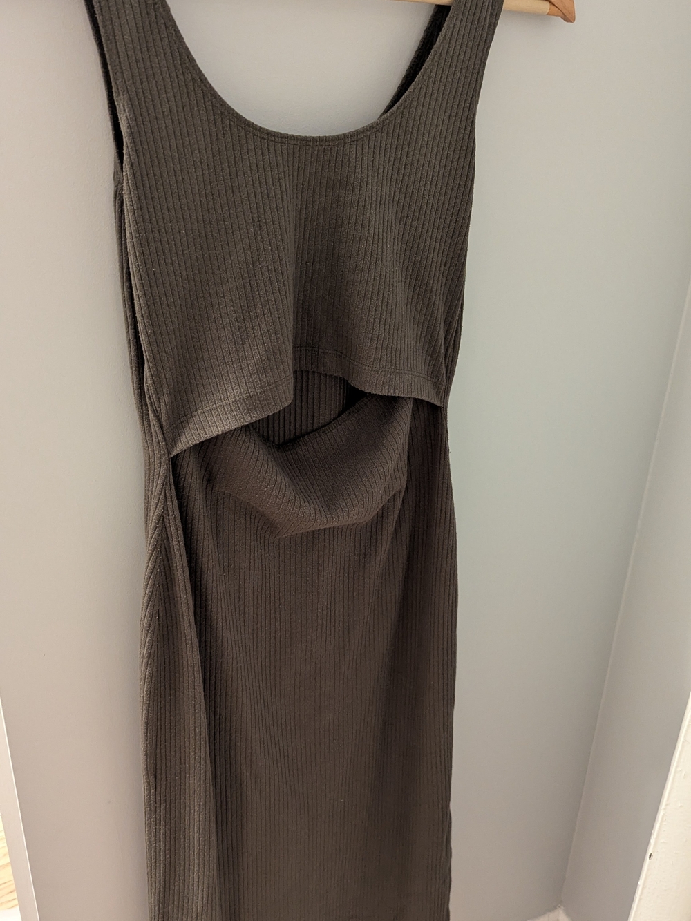 Meave Rib Nursing Sleeveless Tank Midi Dress in Dark Olive